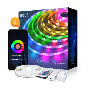 LED juostos komplektas su Wi-Fi valdikliu ir maitinimo šaltiniu, RGB, 5m, 24W, TUYA / Smart Life, NOUS