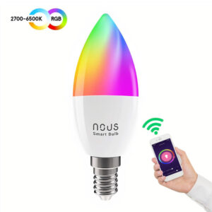Lemputė LED E14, 230V, 4,5W, 380lm, 2700K - 6500K, RGB, išmanioji Wi-Fi, valdoma programėle, TUYA / Smart Life, P4, NOUS