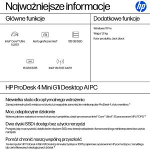 HP ProDesk 4 Mini G1i Ultra 5 225T 16GB DDR5 5600 SSD512 Arc W11Pro 3Y OnSite - Image 3