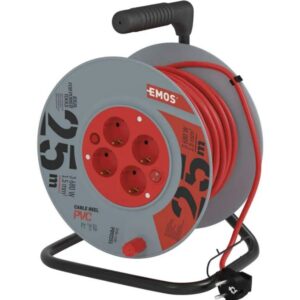 Ilgiklis - ritė 4 lizdų 25m 3x1.5mm² raudonu kabeliu EMOS