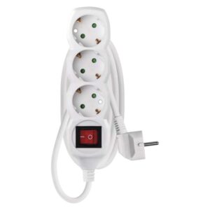 Ilgiklis 3 lizdų 1.5m su įžeminimu, su jungikliu (baltas) 1.5mm²