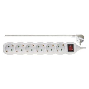 Ilgiklis 6 lizdų 5.0m su įžeminimu (baltas), su jungikliu 1.5mm²