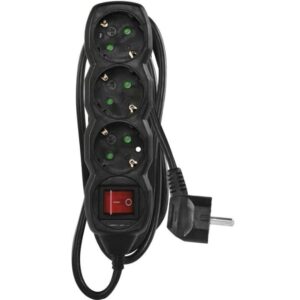 Ilgiklis 3 lizdų 1.5m su įžeminimu, su jungikliu (juodas) 1.5mm²