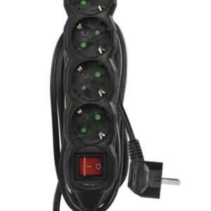 Ilgiklis 4 lizdų 3.0m su įžeminimu, su jungikliu (juodas) 1.5mm²