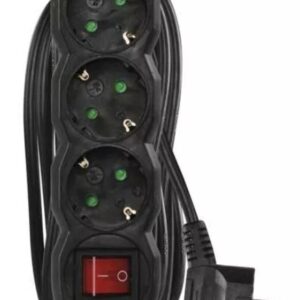 Ilgiklis 4 lizdų 5.0m su įžeminimu, su jungikliu (juodas) 1.5mm²