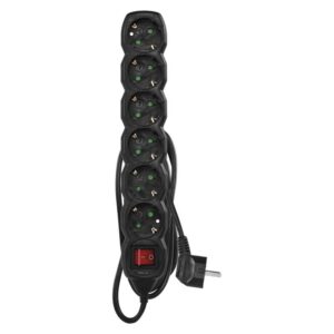 Ilgiklis 6 lizdų 1.5m su įžeminimu, su jungikliu, 3x1.5 mm² juodas
