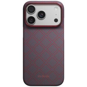 Dėklas PITAKA Edge Argyle MagSafe, skirtas iPhone 18 Pro / 17 Pro, mėlynas-raudonas