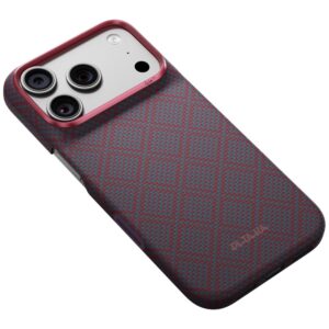 Dėklas PITAKA Edge Argyle MagSafe, skirtas iPhone 18 Pro / 17 Pro, mėlynas-raudonas - Image 4