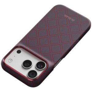 Dėklas PITAKA Edge Argyle MagSafe, skirtas iPhone 18 Pro / 17 Pro, mėlynas-raudonas - Image 6