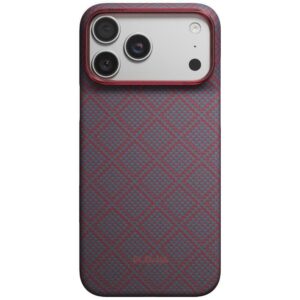 Dėklas PITAKA Edge Argyle MagSafe, skirtas iPhone 18 Pro Max / 17 Pro Max, mėlynas-raudonas