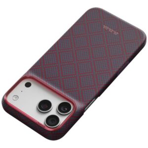 Dėklas PITAKA Edge Argyle MagSafe, skirtas iPhone 18 Pro Max / 17 Pro Max, mėlynas-raudonas - Image 4