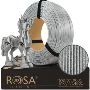 3D plastikas PLA blizgantis sidabrinis (Galaxy Briliant Silver) 1.75mm 1kg refill pakuotė Rosa3D