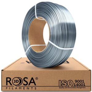 3D plastikas PLA blizgi plieno 1.75mm 1kg refill pakuotė Rosa3D - Image 1