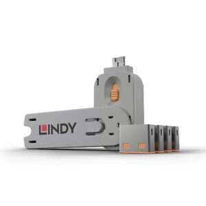 Lindy 40453 jungčių blokatorius Prievadų blokatorius + raktas USB A tipo Oranžinė Akrilonitrilo butadieno stirenas (ABS) 5 vnt
