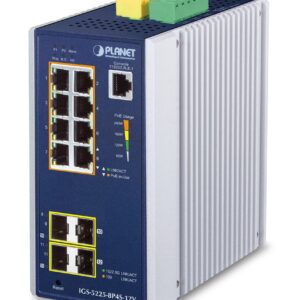 PLANET Industrial 8-Port GE PoE+ 2*1G SFP+ 2*2,5G SFP - 8-Port Valdomas L2+ Gigabit Ethernet (10/100/1000) Maitinimas per Eternetą (PoE) Aliuminis, Mėlyna