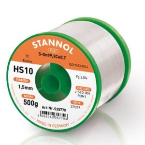 Lydmetalis Sn99.3Cu0.7 1.50mm su fliusu 2.5% HS10 500g, Stannol