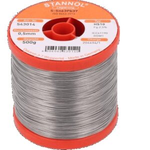 Lydmetalis Sn63Pb37 0.50mm su fliusu 2.5% HS10 500g, Stannol (tik profesionaliam naudojimui)