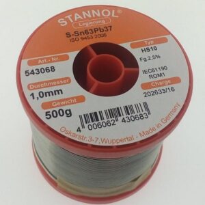 Lydmetalis Sn63Pb37 1.00mm su fliusu 2.5% HS10 500g, Stannol (tik profesionaliam naudojimui)