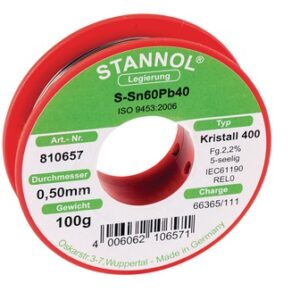 Lydmetalis Sn60Pb40 0.50mm su fliusu 2.2% Kristall400 100g, Stannol (tik profesionaliam naudojimui)