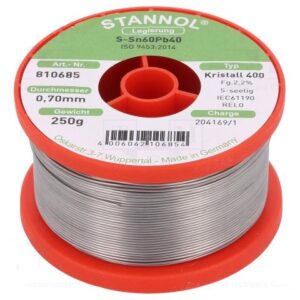 Lydmetalis Sn60Pb40 0.70mm su fliusu 2.2% Kristall400 250g, Stannol (tik profesionaliam naudojimui)