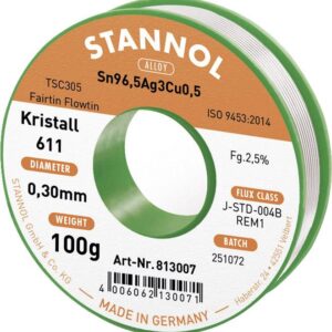 Lydmetalis Sn96.5Ag3Cu0.5 0.30mm su fliusu 2.5% Kristall611 100g, Stannol