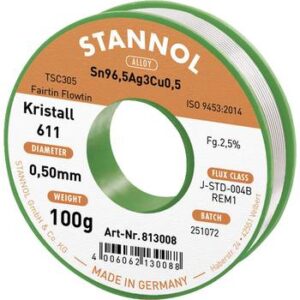Lydmetalis Sn96.5Ag3Cu0.5 0.50mm su fliusu 2.5% Kristall611 100g, Stannol