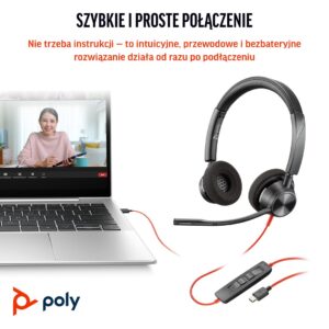 HP Poly „Poly Blackwire 3320 Stereo“ „Microsoft Teams“ sertifikuotos „USB-C“ ausinės + „USB-C/A“ adapteris - Image 2