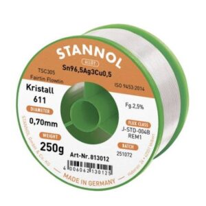 Lydmetalis Sn96.5Ag3Cu0.5 0.70mm su fliusu 2.5% Kristall611 250g, Stannol