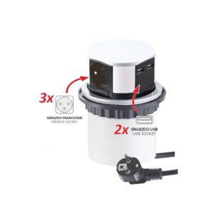 Ilgiklis montuojamas balde, TETRA BOX, 3x Schuko, 2x USB, su 1.4m ilgio laidu, juodas - Image 1