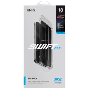 Privatumą užtikrinantis stiklas UNIQ Optix SwiftFit Privacy DX2, skirtas iPhone 18 Pro Max su aplikatoriumi - Image 7