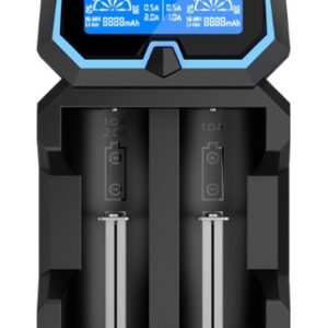 Greitas mikroprocesorinis įkroviklis 1-2 Li-ion/IMR/INR/ICR 14500-26650, NiMH,NiCD AAAA/AAA/AA/A/SC/C akumuliatoriams su LCD indikacija, XTAR