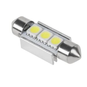 LED lemputė 12V SV8.5 su 3LED balta Ø11x36mm Canbus