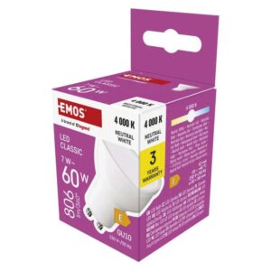 LED lemputė GU10 230V MR16 7W 806lm, neutraliai balta, 4000K, 100°