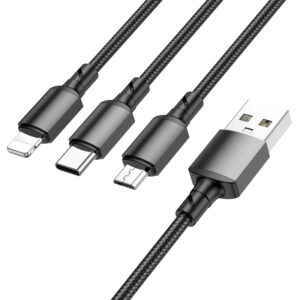 Borofone Kabel BX72 3 w 1 - USB na Typ C, Micro USB, Lightning - 2A 1 metr czarny - Image 2