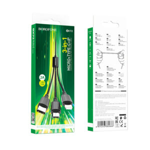 Borofone Kabel BX72 3 w 1 - USB na Typ C, Micro USB, Lightning - 2A 1 metr czarny - Image 5