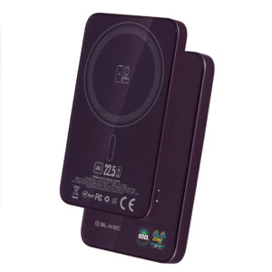 Blavec išorinė baterija 5000mAh BJ-04 itin plona 7,8mm - C tipo - 22,5W magnetinė indukcinė Magsafe 3 viename (PBBJ04-MC5P) violetinė stiklinė - Image 2