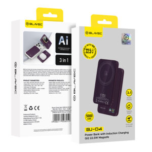 Blavec išorinė baterija 5000mAh BJ-04 itin plona 7,8mm - C tipo - 22,5W magnetinė indukcinė Magsafe 3 viename (PBBJ04-MC5P) violetinė stiklinė - Image 7