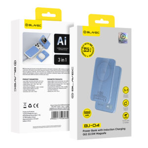 Blavec Power Bank 5000mAh BJ-04 Ultra Slim 7,8mm - Typ C - 22,5W magnetyczny indukcyjny Magsafe 3 w 1 (PBBJ04-MC5LB) jasnoniebieski szklany - Image 6