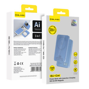 Blavec Power Bank 10000mAh BJ-04 Slim 13,5mm - Typ C - 22,5W magnetyczny indukcyjny Magsafe 3 w 1 (PBBJ04-MC10LB) jasnoniebieski szklany - Image 6