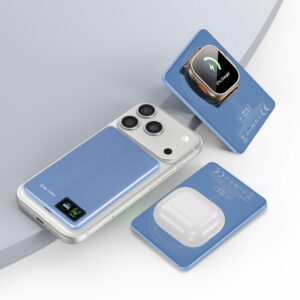 Blavec Power Bank 5000mAh BJ-03 Ultra Slim 7,8mm - Typ C - 22,5W magnetyczny indukcyjny Magsafe 3 w 1 (PBBJ03-MC5LB) jasnoniebieski aluminium - Image 3