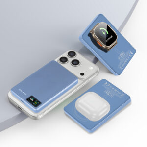 Blavec Power Bank 10000mAh BJ-03 Slim 13,5mm - Typ C - 22,5W magnetyczny indukcyjny Magsafe 3 w 1 (PBBJ03-MC10LB) jasnoniebieski aluminium - Image 3