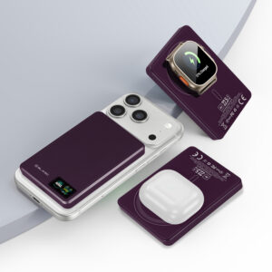 Blavec Power Bank 10000mAh BJ-03 Slim 13,5mm - Typ C - 22,5W magnetyczny indukcyjny Magsafe 3 w 1 (PBBJ03-MC10P) fioletowy aluminium - Image 3