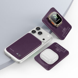 Blavec išorinė baterija 5000mAh BJ-04 itin plona 7,8mm - C tipo - 22,5W magnetinė indukcinė Magsafe 3 viename (PBBJ04-MC5P) violetinė stiklinė - Image 3