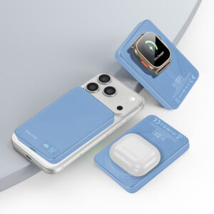 Blavec Power Bank 10000mAh BJ-04 Slim 13,5mm - Typ C - 22,5W magnetyczny indukcyjny Magsafe 3 w 1 (PBBJ04-MC10LB) jasnoniebieski szklany - Image 3
