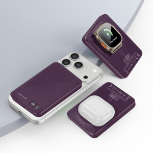 Blavec Power Bank 10000mAh BJ-04 Slim 13,5mm - Typ C - 22,5W magnetyczny indukcyjny Magsafe 3 w 1 (PBBJ04-MC10P) fioletowy szklany - Image 3