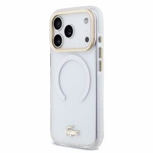 Lacoste IML Shockproof Petit Pique Gold Logo MagSafe dėklas skirtas iPhone 18 Pro skaidrus