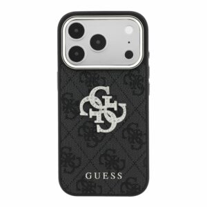 Guess PU 4G Strass Metal Logo dėklas skirtas iPhone 18 Pro juodos spalvos - Image 2