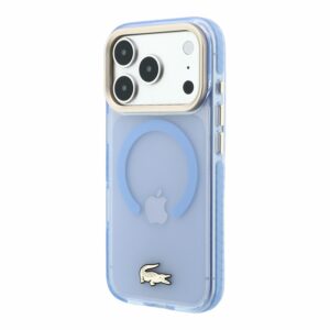 Lacoste IML Shockproof Petit Pique Gold Logo MagSafe dėklas skirtas iPhone 18 Pro Blue