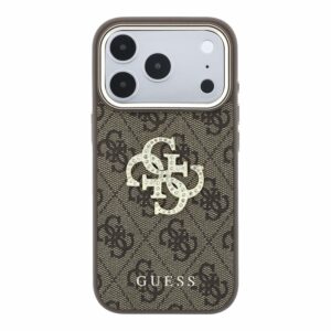 Guess PU 4G Strass Metal Logo dėklas skirtas iPhone 18 Pro rudos spalvos - Image 2