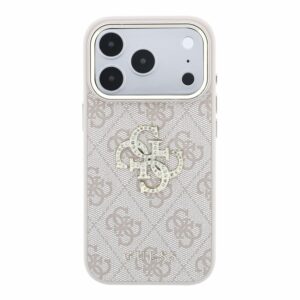 Guess PU 4G Strass Metal Logo dėklas skirtas iPhone 18 Pro Max rožinės spalvos - Image 2